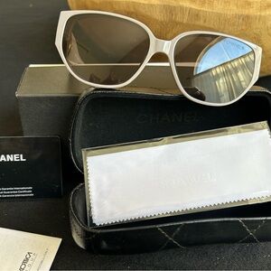 CHANEL Beige Cat-Eye Sunglasses with Brown Lenses